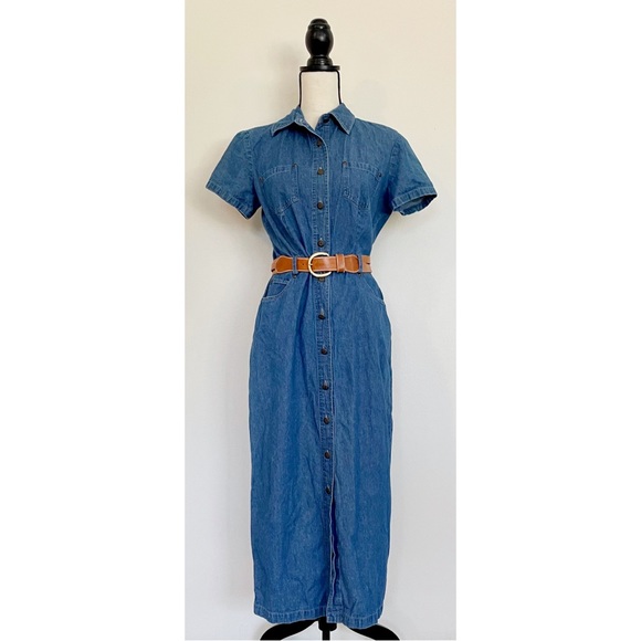 SOLD :: Vintage 90s Denim Midi Dress - Picture 6 of 11